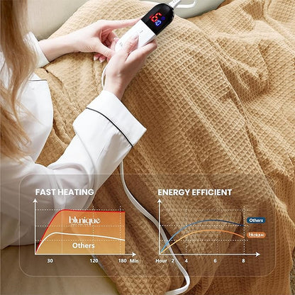 Heated Blanket Electric Blanket Full Waffle, 72x84 Inches Sherpa Fleece Fast