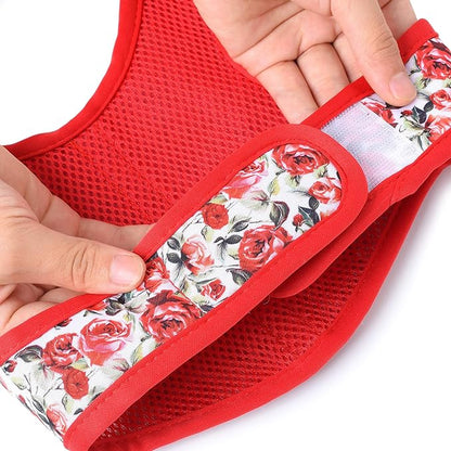 Mile High Life Dog Harness, Air Mesh Floral Vest Harness for 20 lbs Small Dogs & Cats, Easy Get on Adjustable Easy Closures Both Neck and Chest(Red Rose, XS Chest 14"-16")