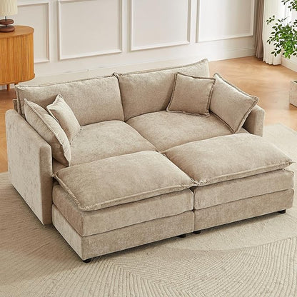 saows Modular Sectional Sofa, 77 Inch U Shaped Couch Set with Armrests, 2-Seater Comfy Cloud Couches for Living Room Apartment, Coffee
