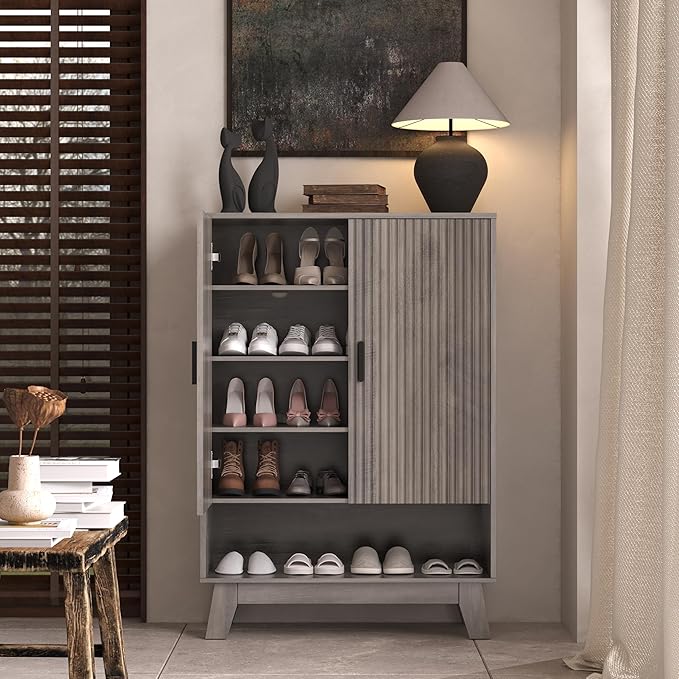 4-Tier Fluted Shoe Cabinet