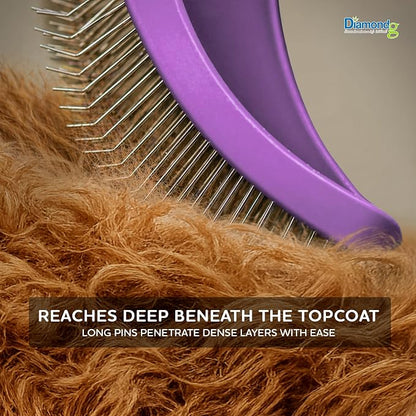 Diamondg Pet Slicker Brush for Dogs & Cats – Professional Grooming Brush for Shedding, Detangling & Coat Maintenance, Gentle Fine Wire Pins, Ergonomic Handle, Purple