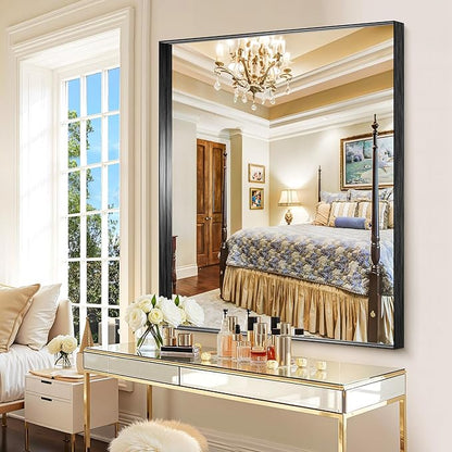 CIRCUMI Black Bathroom Mirror, Brushed Finish, Tempered Glass, Large Mirror
