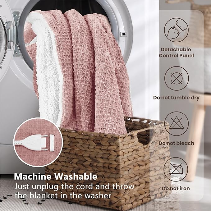 Heated Blanket Electric Blanket Twin Waffle, 62x84 Inches Sherpa Fleece Fast