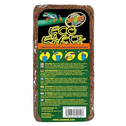 Zoo Med Eco Earth Compressed Coconut Fiber Substrate Reptiles 1 Brick - 3 Pack