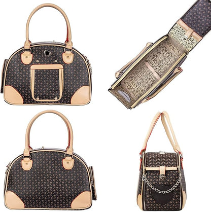 Adriene's Choice Luxury Pet Carrier, Puppy Small Dog Carrier, Cat Carrier Bag, Waterproof Premium PU Leather Carrying Handbag for Outdoor Travel Walking Hiking Shopping