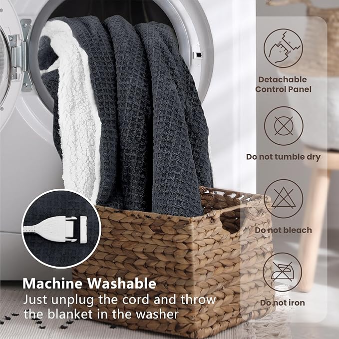 Heated Blanket Electric Blanket Twin Waffle, 62x84 Inches Sherpa Fleece Fast