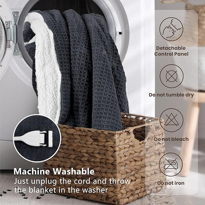 Heated Blanket Electric Blanket Twin Waffle, 62x84 Inches Sherpa Fleece Fast