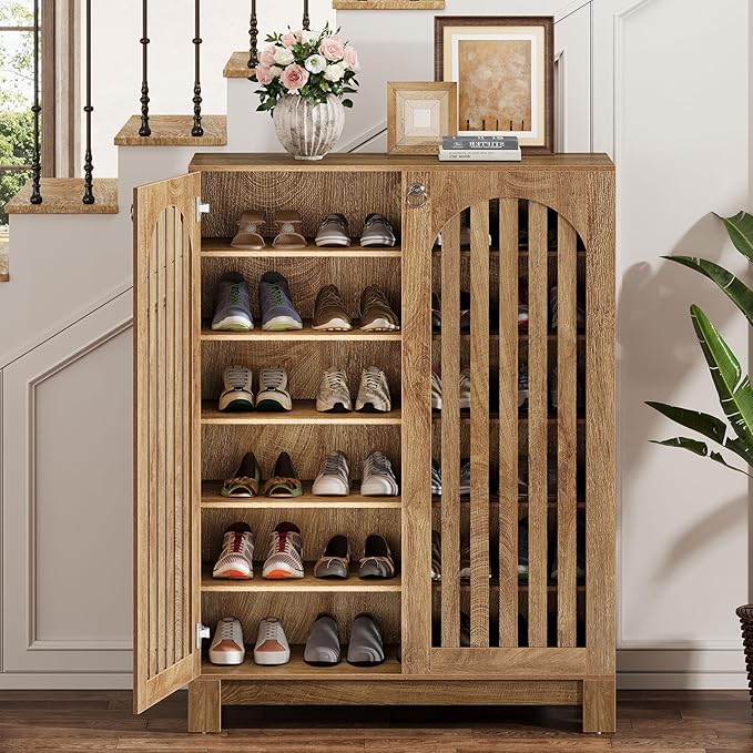 Tribesigns Shoe Cabinet with Slatted Doors, 6-Tier Entryway Shoe Storage Rack