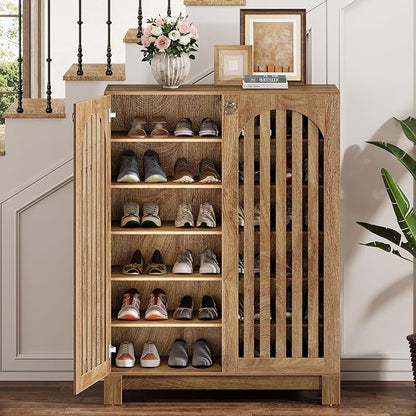 Tribesigns Shoe Cabinet with Slatted Doors, 6-Tier Entryway Shoe Storage Rack