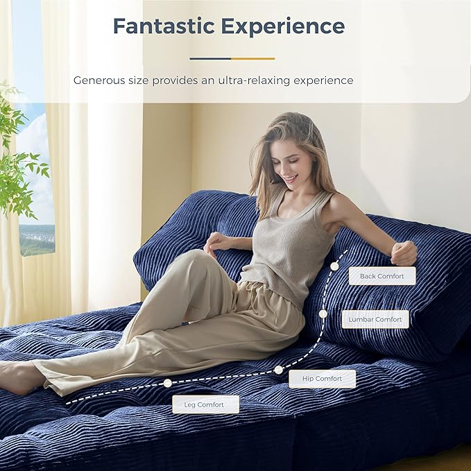 MAXYOYO Folding Sofa Bed, Convertible Sleeper Chair with Pillow Foldable Matress with Back Support, Portable Fold Out Chair Bed Comfy Floor Sofa Lounge for Living Room Bedroom, Navy Double