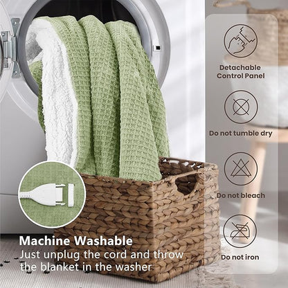 Heated Blanket Electric Blanket Queen Waffle, 84x90 Inches Dual Controllers