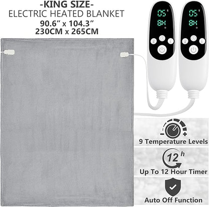 Heated Blanket Electric Luxurious Fleece King Blanket, 9 Heat Settings & 12H