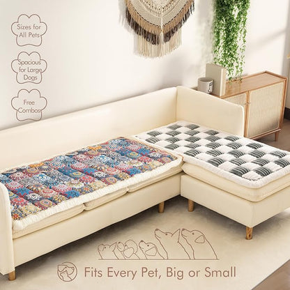 Couch Cover for Sofa, Sectional Couch Cover for Dogs, Sofa Cover Washable, Cushion Cover Blanket Pad Bed Mat for Pets, Boho Furniture Protector, Blue, 27.6x82.7in