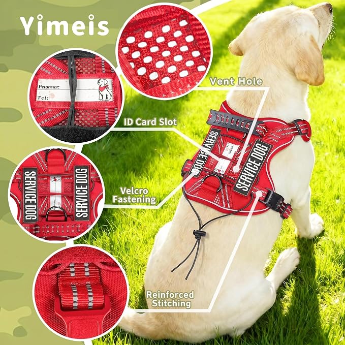 Service Dog Tactical Vest Harness and Leash Set Large Sized Dog Emotional Support- Tactical Dog Harness Training Collar with Name (Red, L)