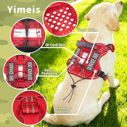 Service Dog Tactical Vest Harness and Leash Set Large Sized Dog Emotional Support- Tactical Dog Harness Training Collar with Name (Red, L)
