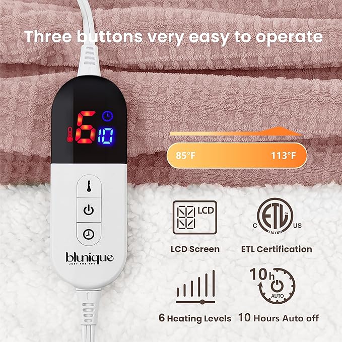 Heated Blanket Electric Blanket Twin Waffle, 62x84 Inches Sherpa Fleece Fast