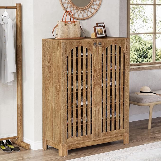 Tribesigns Shoe Cabinet with Slatted Doors, 6-Tier Entryway Shoe Storage Rack