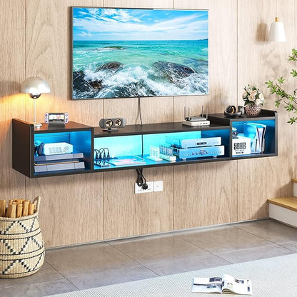 70.9"W Floating TV Stand with LED Lights & Power Outlets