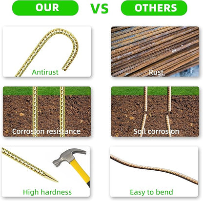 40 Pack 12 Inch Rebar Stakes Anti-Rust Galvanized Steel J Shape Hook Strong Ground Anchors for Tents, Position Kits, Fences, Trampolines Landscape Fabric for Farm Garden