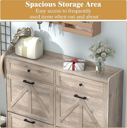 Shoe Cabinet with 4 Flip Drawers & 2 Storage Drawers, Rustic Farmhouse Narrow