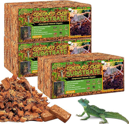 Riare 6 Pack Natural Coconut Chip Substrate for Reptiles- Compressed Coconut Husk Reptiles Bedding, Coco Husk Chip Terrarium Substrate for Snakes, Tortoises, Ball Python, Frogs, Bearded Dragon, Lizard
