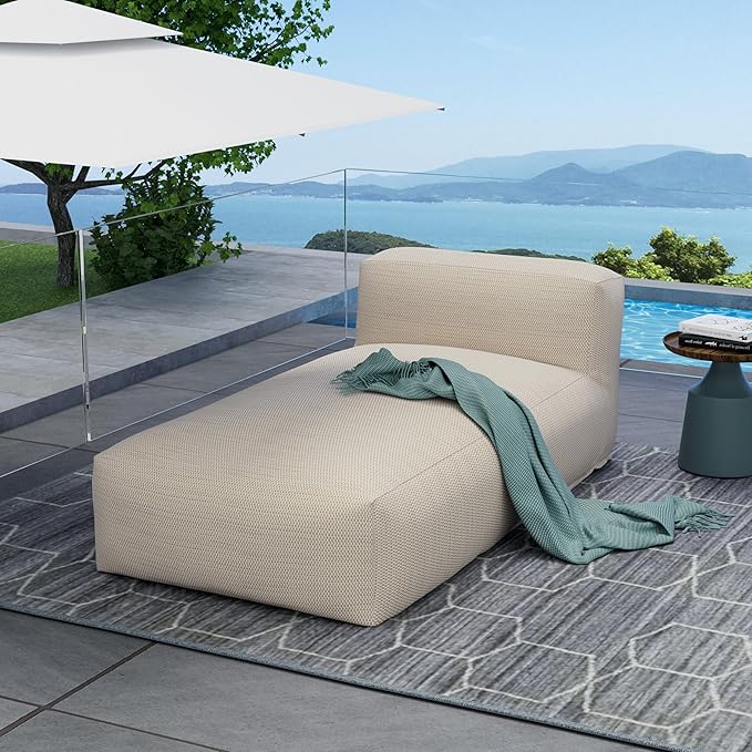 OPEAK Patio Furniture Chaise Lounge Chair Outdoor Reclining Chair Garden Pool Lounge Chairs for Outside Sunbathing Recliners Outdoor Bed Beach Chaise Lounge Chair Sunbed (Light Orange, 70'' Length)