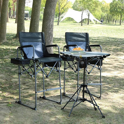 Stonehomy Tall Folding Directors Chairs 2Pack & Adjustable Height Folding Table Set,Portable Outdoor Bar Table & Foldable Director Chairs with Makeup Pocket for Backyard,Beach,Travel with Storage Bag