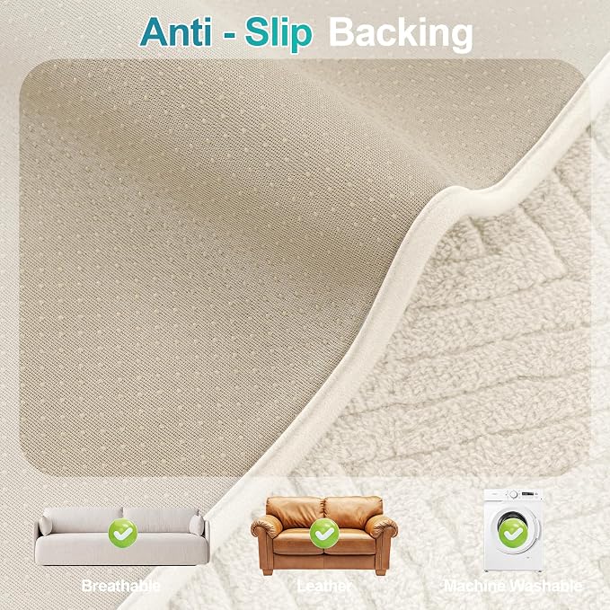 Turquoize Waterproof Couch Cover for Dogs Fuzzy Pet Couch Covers for Sofa Thick Dog Bed Cover Non-Slip Sofa Covers for 3 Cushion Couch Protector Slipcover Pet Friendly (Beige, 36" x 96")