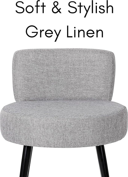 BIRDROCK HOME Linen Chair w/Back - Small Padded Footrest - Compact Round Ottoman Foot Stool - Living Room, Office, Dorm Chair - Upholstered Soft Seating - Black Metal Legs - Couch, Desk, Sofa - Grey