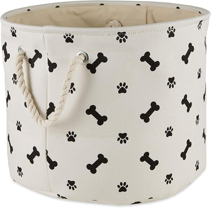Bone Dry Pet Storage Collection Paw and Bone Print, Medium Round, 12x15x15", Black