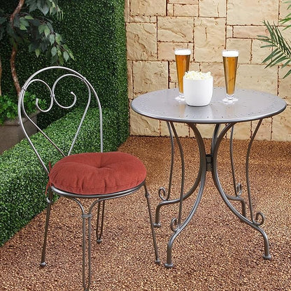 Magpie Fabrics Outdoor 15"x15"x4" Round Bistro Seat Cushions with Ties Set of 2, Tufted Waterproof Patio Floor Chair Pads for Home Garden Balcony Kitchen Office Porch, Dark Red