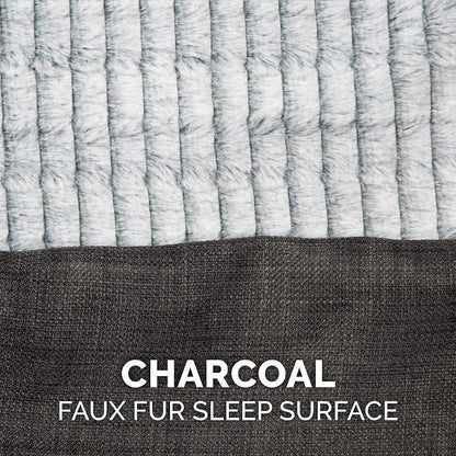 Furhaven Orthopedic Dog Bed for Medium/Small Dogs w/ Removable Bolsters & Washable Cover, For Dogs Up to 35 lbs - Luxe Faux Fur & Performance Linen Sofa - Charcoal, Medium