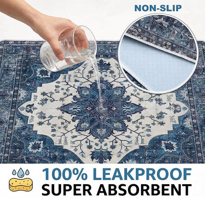 Washable Pee Pads for Dogs,Great Urine Absorbent Reusable Puppy Training Pads,Waterproof,Leak-Proof & Non-Slip Potty Pads for Whelping,Crate,Playpen,Bed.(Dark Navy Floral,31"x36")