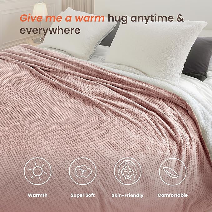 Heated Blanket Electric Blanket King Waffle, 90x100 Inches Dual Controllers