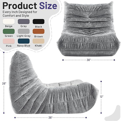 HABUTWAY Bean Bag Chair, Giant Bean Bag Chairs for Adults, Bean Bag Sofa with Filler Faux Fur, Memory Foam Bean Bag Couches Fireside Lazy Sofa for Living Room, Bedroom, Office (Light Grey)