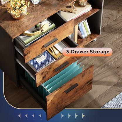 DEVAISE 3 Drawer Mobile File Cabinet, Wood Lateral Filing Cabinet, Printer Stand