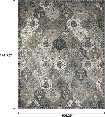 Lahome Moroccan Trellis 9x12 Rug for Living Room, Soft 9x12 Area Rug for Bedroom Dining Room, Ultra-Thin Non-Slip Non Shedding Distressed Throw Large Carpet for Office, Grey