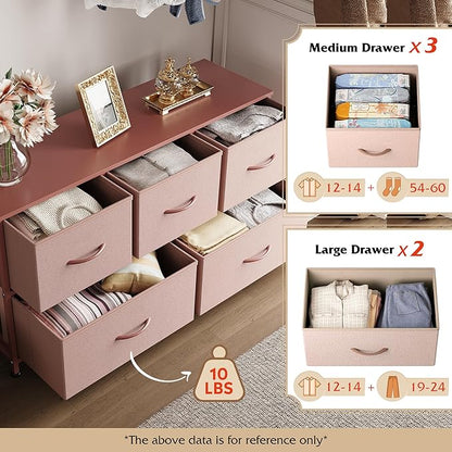 WLIVE Dresser for Bedroom with 5 Drawers, Wide Chest of Drawers, Fabric Dresser
