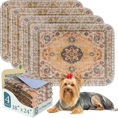 Homimp Washable Pee Pads for Dogs, 4 Pack Reusable Puppy Pads Waterproof, Absorbent and Leakproof Dog Pee Pads, Non Slip Puppy Training Pads, Pet Mat for Floor,Crate,Couch,Whelping,Khaki, 18"x24"