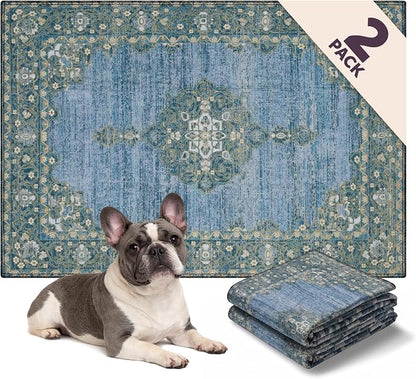 Lovewag Reusable Washable Dog Pee Pads, Blue Hazel 36x48, 2 Pack | Non-slip, waterproof, absorbent dog pee pads for potty training, whelping, senior dogs, multi-pet households, easy to clean