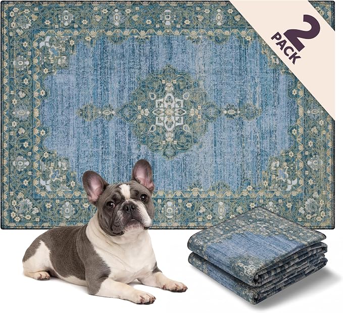 Lovewag Reusable Washable Dog Pee Pads, Blue Hazel 28x41, 2 Pack | Non-slip, waterproof, absorbent dog pee pads for potty training, whelping, senior dogs, multi-pet households, easy to clean