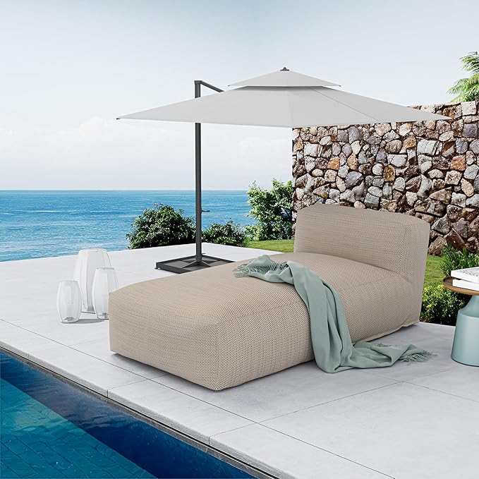 OPEAK Patio Furniture Chaise Lounge Chair Outdoor Reclining Chair Garden Pool Lounge Chairs for Outside Sunbathing Recliners Outdoor Bed Beach Chaise Lounge Chair Sunbed (Light Orange, 70'' Length)