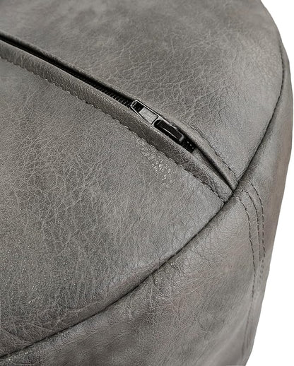 Thgonwid Unstuffed Faux Leather Pouf Cover, Handmade Footstool Ottoman Storage Solution, Floor Footrest Cushion - 16.5”Dx12”H, Grey