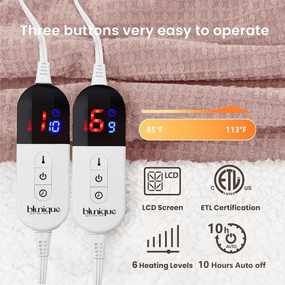 Heated Blanket Electric Blanket Queen Waffle, 84x90 Inches Dual Controllers