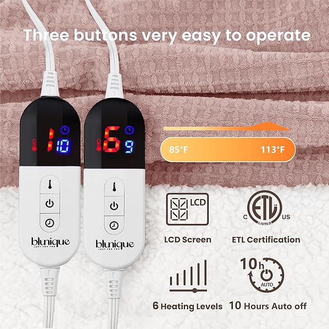 Heated Blanket Electric Blanket King Waffle, 90x100 Inches Dual Controllers