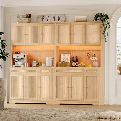 Pantry Cabinet with Charging Station and Light, Tall Kitchen Pantry Storage