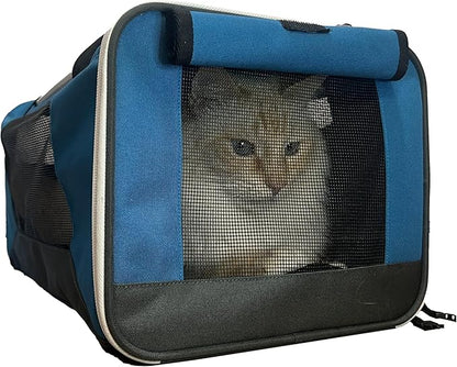 Travel Cat The Odyssey Soft Cat Carrier - Portable Comfort Soft Sided Travel Carrier for Small, Medium Cat, Kitten up to 20 LBs - Pet Travel Carrier Backpack with Shoulder Strap (Blue)