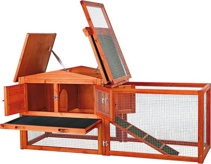 TRIXIE natura Outdoor Rabbit Hutch with Run - Small Elevated Rabbit Cage with Non-Slip Ramp - Small Animal House with Large Playpen, Hinged Roof & Pull-Out Tray - in Natural