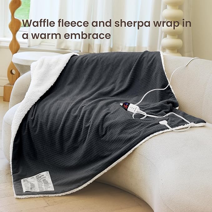 Heated Blanket Electric Blanket Twin Waffle, 62x84 Inches Sherpa Fleece Fast