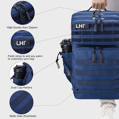 LHI Military Tactical Backpack for Men and Women 45L Army 3 Days Assault Pack Bag Large Rucksack with Shoe Compartment - Black and White